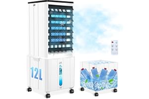 GMGXX Air Conditioning without Exhaust Hose, 12 L Air Conditioning Mobile with 12H Timer, 3 Modes, 40 dB, 60 W, 120° Oscillation, Removable Water Tank, Remote Control, Quiet Air Conditioner Air Cooler for