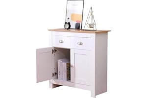 Kingwudo® White/Grey Living Room 2 Drawers 2 Doors Cupboard with Storage Free Standing Cabinet,79x35x81cm (white)