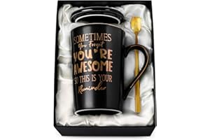 ALBISS Birthday Thank You Gifts for Men, Sometimes You Forget You're Awesome - 14oz Unique Black Ceramic Inspirational Coffee Mug with Gold Print, Christmas Presents for Friends Husband Employee, Gift Boxed