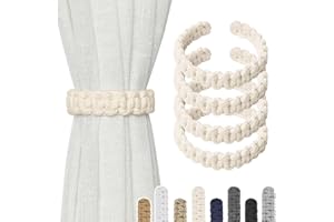 Pretty Jolly 4 Pack Natural Cotton Rope Curtain Tiebacks Farmhouse Rustic Style Decorative Drape Tie Backs Handmade Braided Curtain Holdbacks for Home Sheer/Light Weight Drapery (C-Beige-S)