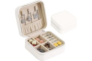 GZQINGYONG Joyero Pequeño Estuche para Mujeres Niñas,Portátil Jewelry Organizer,Joyero Pequeña Mujer Organizador de Cadena de Joyas de Viaje para Anillos,Pendientes,Pulseras y Collares-Blanco