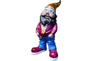 ‎SEWAS SEWAS Gartenzwerg Rocker Goldkette Golduhr Goldmütze und schwarzem Bart, handbemalt und wetterfest aus hochwertigem Kunstharz, Hiphop Rap Figur