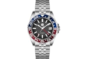 TAYSHILEY Montre automatique de plongée GMT en acier inoxydable pour homme, verre saphir, boîtier de 41 mm, mouvement TMI NH34, étanche à 100 m, fermoir déployant, montre de sport pour homme
