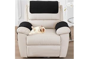 YIJOY Armrest Covers, Armrest Protector Lamb Velvet Recliner Cover with Pockets, Non-Slip Armchair Protector for TV Chair, Removable, Washable, Black, 1 Seater (3 Pieces)