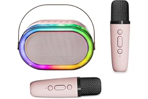 Tikimoon Karaoke Machine Bluetooth Karaoke Machine Adults with 2 Wireless Microphones,Toys Gift for Boys,Girls Bluetooth Speaker Portable with LED Lights and Voice Changing Effects (pink, 2 mic)