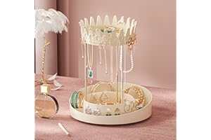 YunNasi 360 Rotating Makeup Organiser Spinning Cosmetic Organiser for Vanity Dresser Bedroom Skincare Cosmetic Organizer Dresser Makeup Organizer for Lipsticks,Jewelery (Cream color)