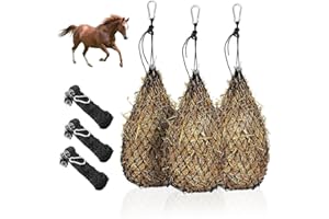 XPJBKC Filet a Foin Chevaux, 3 Pièces Filet Cheval, Sac à Foin pour Chevaux, Sac dalimentation en Foin avec Anneaux et Mousquetons, Hay Net Horses pour Poneys Chevaux Chèvres Mouton