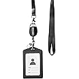 HoAoOo ID Card Case + Heavy Duty Lanyard (Black) + Badge Holder Retractable Reel Carabiner and Plastic Clip