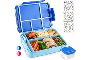 PUWOWYE Brotdose Kinder mit Fächern, Bento Box Kinder, 1330 ml Auslaufsicher Lunchbox Kinder, Brotbox für Mädchen & Jungen, geeignet für Schule, Kindergarten & Ausflüge BPA frei (Blau)