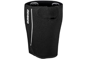 Rehband Benda per coscia con fascia di cervo, 1 pezzo, compressione per coscia in neoprene da 5 mm, fasciatura per coscia sportiva, Colore:Nero, Misura:L