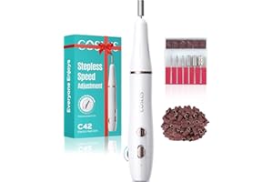 COSLUS Cordless Electric Nail Drill File: Rechargeable Nail Drill Machine with Stepless Speed Knob - Professional Efile with Manicure Pedicure Set for Acrylic Gel Nails - Home Care Beauty Salon-White