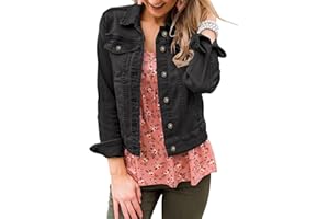 Roskiky Denim Jackets Women Jean Stretchy Long Sleeve Trucker Jacket with Pocket UK