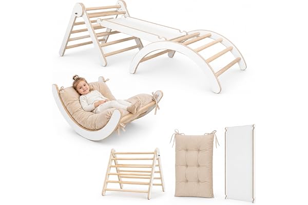 MAMOI® klätterställning klättertriangel inomhus 4-i-1 set. Montessori klätterbåge med kudde, multifunktionell tränings- och relaxstruktur för inomhusbruk.