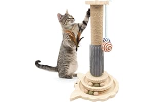 Gndigufa para Gatos de Poste, Pequeño Rascador con Bola Colgante y Pluma, 45 cm 5 en 1 Rascador para Gatos, Cuerda de Sisal Natural, Juguete para Gatos, árbol para Gatos, Rascador para Gatos
