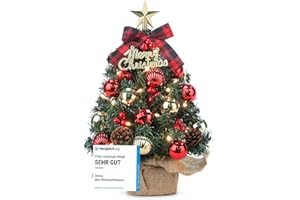 ‎DEWUR Mini Weihnachtsbaum Kleiner Weihnachtsbaum mit Beleuchtung LED Tisch Weihnachtsbaum klein künstlich geschmückt für Weihnachten Deko 40cm (Rot)