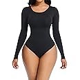Soo slick Bodysuit for Women Fall clothes for women 2023 - Body Shaper Long Sleeve Crew Neck Thong Body Shaping Tops, Brown, X-Large-XX-Large