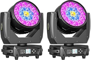 COOLIGHINE 2 Piezas 19x15W LED RGBW Cabeza Móvil, Wash Zoom 540°X/270°Y Rotación d-mx512 Control de Voz Auto-Calibración para Escenario Club Teatro Fiesta DJ Boda