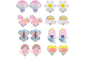 DEVENIRRICHE 8 Pairs Kids Clip On Earrings for Girls, No Pierced Princess Play Earrings Girls Dress Up Jewelry Earrings Bling Resin Unicorn Flower Rainbow Clip-on Earrings for Kids Girls