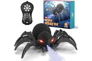 DEERC Robot Spider, Remote Control Spider with Spray and Lights, Black Widow Toy for Kids, for Birthday Party Joke Prank, Wireless RC Realistic Bot Moving Real Music Effect Tarantula