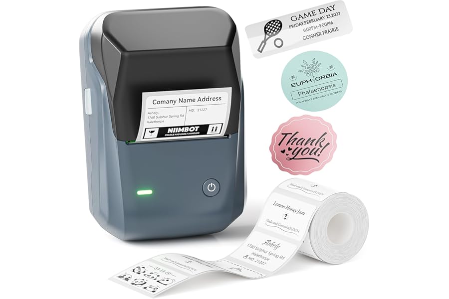 NIIMBOT B1 Label Maker Machine, 2 Inch Bluetooth Thermal Label Printer, Easy to Use Sticker Printer Compatible with iOS and Android, with 1 Roll Waterproof Labels for Retail, Office, Home (Blue)