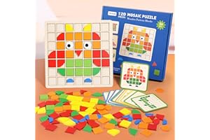 Jastown 120pcs Kreative Mosaik-Puzzle,Hölzerne Muster Blöcke Set,Form Matching Game,Montessori Spielzeug ab 3 4 5 6 Jahre,Tangram Kinder,Sensorische Feinmotorik Konzentrationsspiele Lernspiele