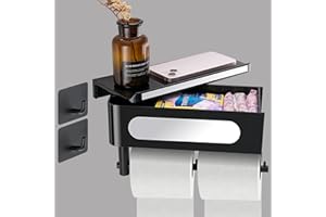 PNNP Uchwyt na papier toaletowy, podwójna rolka, bez wiercenia, z haczykami samoprzylepnymi, tajna przegródka, półka na telefon komórkowy, montaż bez wiercenia, wodoszczelny, nierdzewny, kompatybilny z