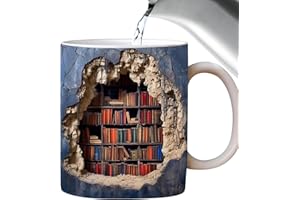 SPHERETRON 3D Bücherregal Tasse,Buch Keramik Kaffeetasse,Bibliothek BüCherregal Reisebecher,Bibliothek Bücherregal Tasse,Teebecher Milchbecher Lustige Kaffeetassen Keramikbecher für Geschenke(Blau)