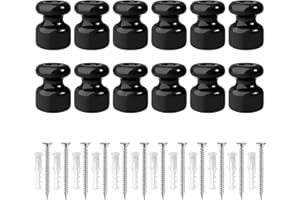QuirkLz Utilizzati come isolatori per Cavi Trecciati fai-da-te, isolatori in ceramica vintage, set da 12 pezzi, colore Nero, Ø18 millimetri, inclusi viti e tasselli di ancoraggio.