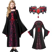 Costume De Vampire Fille Gothique - Robe Et Collier, Ensemble Deluxe Pour Halloween, Carnaval, Cosplay (Taille L)