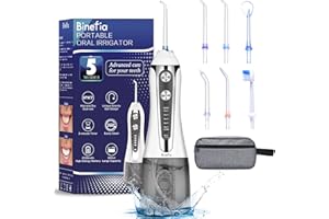 Water Flosser for Teeth Cordless with 5 Modes, Binefia 360° Rotation Oral Irrigator, IPX7 Waterproof, 300ML & 6 Jet Tips Water Jet Teeth Cleaner, USB Rechargeable for 35-Days Use at Home/Travel