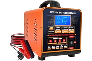 vFound 20A Cargador de Baterías Metal 12V/24V Profesional Mantenedor Automático, Cargador Inteligente con Apagado Automático, Reparación, Modo Invierno para Coche Camión Moto (Plomo, AGM, Gel, etc)
