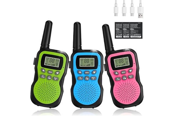 Talkie Walkie Enfants Rechargeable, Apkezel Talkie Walkie Longue Portée 3 KM avec Batterie 1000mAh, Ensemble de 3 Talki Walki avec Lampe de Poche VOX pour l'extérieur, Le Camping, La Randonnée