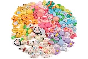 LUNZA 100 Pièces Breloques en résine à Dos Plat, Assortiment de Charmes de Slime, Charms Résine Mignons pour Slime, Nail Charms Résines pour Nail Art, DIY, Crafts, Scrapbooking, Coques de Téléphones
