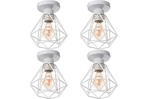 TOKIUS Lámparas de Techo Retro Plafón Ø 16cm Vintage Lámpara Colgante Diseño de Jaula de Hierro Blanco E27 Iluminación de Techo de Interior para Pasillo Porche Cocina Dormitorio (Plafon - 4 Piezas)