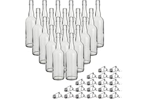 gouveo Lot de 20 bouteilles rondes en verre avec bouchon pivotant - bouteille à bouchon pivotant 750 ml à remplir - bouteille à bouchon pivotant pour limonade, jus et spiritueux (BFR750)