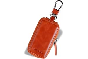 VISOUL Echt Leder Schlüsselanhänger Schlüsseltasche Auto-Schlüssel-Anhänger Antik Vintage Schwarz Karabienerhacken Tasche Reißverschluss