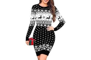Totatuit Christmas Jumper Dress Womens Ugly Reindeer Snowflakes Xmas Tree Crew Neck Ladies Novelty Knitted Pullover Sweater Knitwear UK