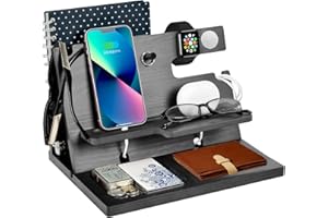 ROBOMANOR Gifts for Men Birthday Wooden Phone Docking Station Watches Purses Bedside Organiser Christmas Men Gift Birthday Gifts for Men or Dad Desk Organiser Wood