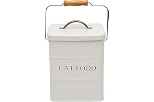 Morezi Contenitore per cibo per animali domestici, contenitore per cibo per gatti, può contenere cibo da 2 kg, con coperchio e cucchiaio-Bianco