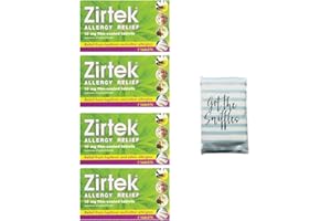 Zirtek Allergy Relief - 7 Tablets x 4 Packs (4 Weeks Supply) Relieves Hayfever & Allergies, Cetirizine Dihydrochloride Antihistamine Tablet, Reliever (4) Travel Tissues Included