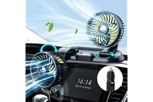 xuenair 12V Autolüfter, Zigarettenanzünder-Ventilator mit 2 USB-Anschlüssen, 180° nach oben und unten, 360° drehbar, drehzahlgeregelter Autolüfter für Wohnmobil, Gabelstapler, Boot (12V-YELLOW)