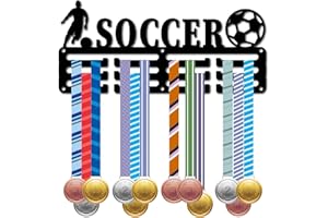 CREATCABIN Porta Medagli Calcio Appendiabiti Medagli da Calcio Espositor Sport Metallo Premi Atleti Montaggio A Paret in Ferro Decorazion Oltr 60 medagli Competizion Nastro Cordino Medagli 29 x 13cm