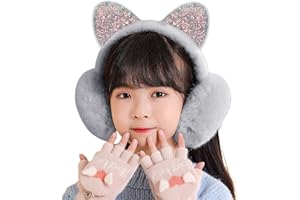 FAXIANTHER Paraorecchie da bambina, a prova di freddo, con paillettes, morbide orecchie di gatto, in peluche, per l'inverno, caldo, per bambini, per studenti, regalo di Natale