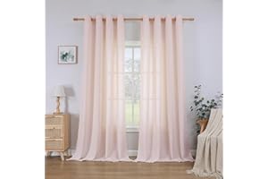 ‎CUCRAF CUCRAF Leinen Vorhänge mit Ösen 2er Set H 245 x B 140 Altrosa Halbtransparente Leinenvorhang Wohnzimmer Leinenoptik Voile Gardinen Leinenfarbe Schlafzimmer Stores