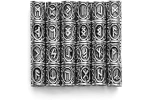 QZY 24 Accessoires De Barbe Viking, 304 Perles en Acier Inoxydable Runes pour Les Hommes Collier Pendentif Bijoux Bracelet,Silver