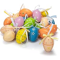 COM-FOUR® 24x handmålade påskägg att hänga upp - Påskdekorationer med fina mönster - Plastpåskägg - Storlek: 6 cm (Påskfärger