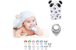 FUNKY PLANET Guanto Dentizione Neonato in Silicone - Giochi Dentizione Neonato - Guantino Dentizione - Sollievo Denti Neonato - Baby Teething Toy - Giochino per i Denti Neonato + MORBIDO BIB