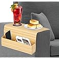 yeshine Sofa Arm Tray Couch Arm Table Armrest Tray Wooden Arm Rest Trays Foldable Bamboo Sofa Armrest Organiser with Cup Holder and Pockets for TV Remote, Phone, Snacks, Drinks