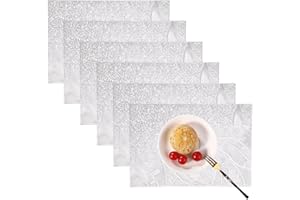 TERAFEELS Placemats Set of 6 Vinyl Heat-Resistant Non-slip Washable Silver Table Mats Washable Plastic Kitchen Placemats for Dining Table Indoor Outdoor 45x30 cm (Silver01), 4101