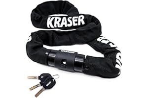 KRASER KR620 Lucchetto Bici Antifurto, Maglie in Acciaio ø8mm, 120cm, Serratura Sicurezza 360º, Coperchio, Fodera Tessile, Catena Bici Leggera Blocco Antifurto Motocicletta, Blocca Moto, Scooter, Bici